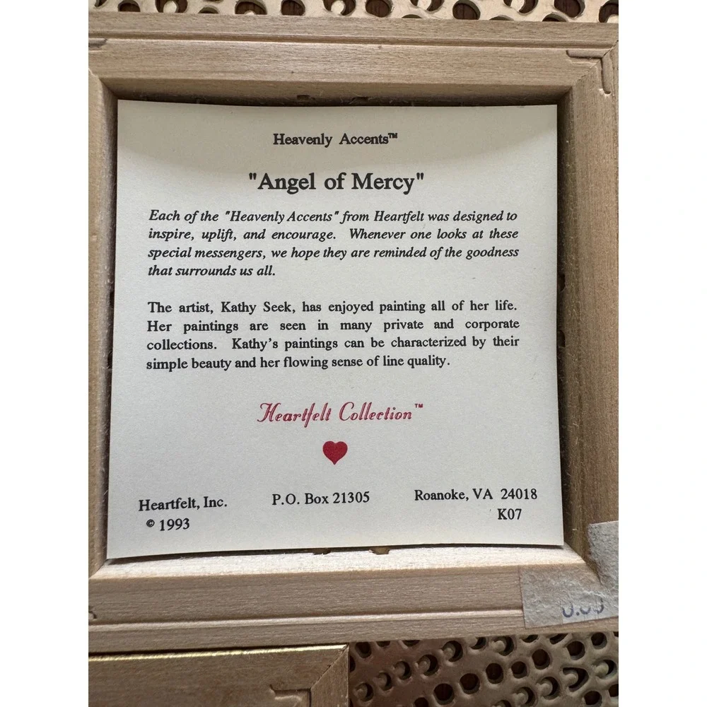 Vintage 1993 Heartfelt Heavenly Accents Kathy Seek Mini Angel Framed Art Set 5